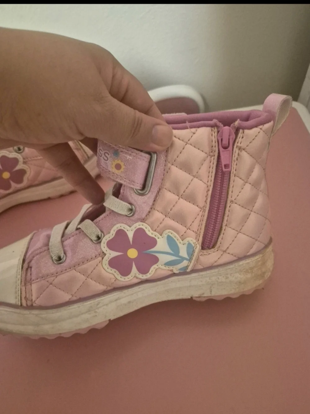 Girls' Pink 'Princess' Floral High-Top Boots